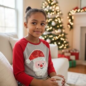 HH Family Christmas Shirt for Girls and Boys Flip Sequin Santa Christmas Holiday